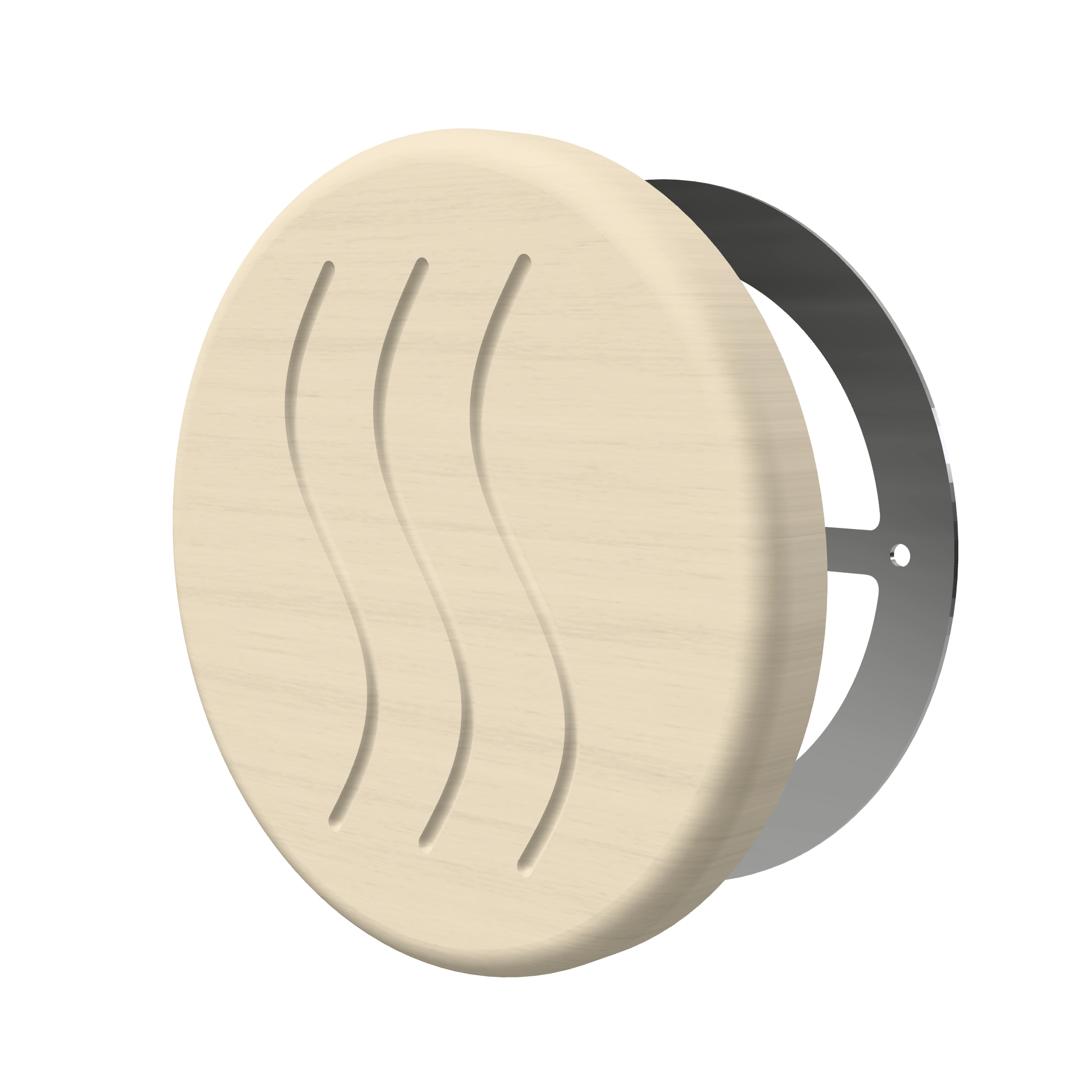 TESLI CIRCULAR Sauna Vent Cover D100 with Stainless Steel Mounting Piece - 3D product view on white